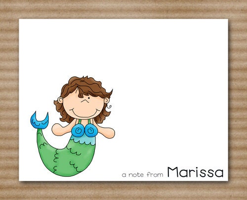Mermaid Notecards / Note Cards / Ocean / Sea / Beach / Pool / Personalized (set of 8)
