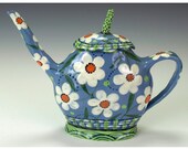 Blue Teapot with Big Dasies.