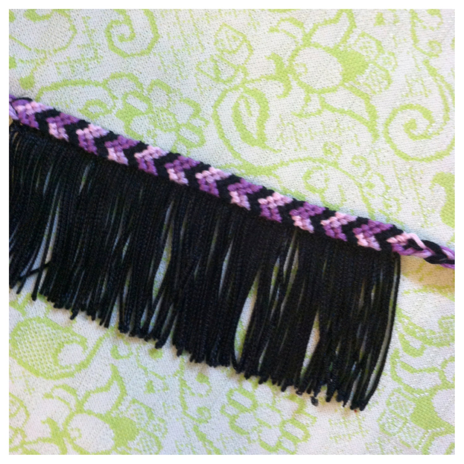 purple fringe friendship bracelet