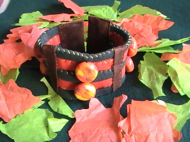 Pumpkin Patch Upcycle Recycled Boho Cuff Bracelet Handmade Gifts for Her Ooak Mother Sister Birthday
