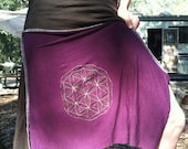 Earthtone Purple and Brown Sacred Geometry Flower of Lifee Applique Stretch Knit Skirt, festival, hippie yoga, dubstep, electronica, beach