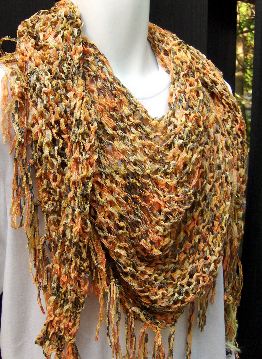 Hand Knit Shawl Scarf versatile hand knit gift summer spring or fall Harvest Gold
