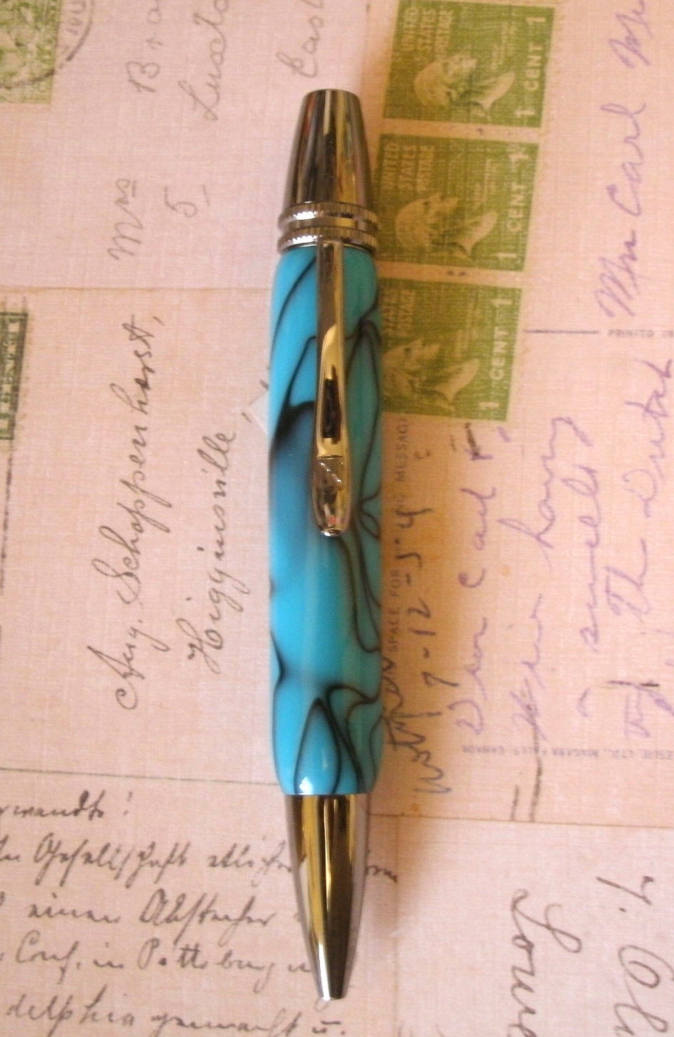 Polaris Turquoise Black Swirl Acrylic Twist Pen
