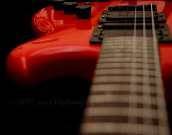 Still Life Photograph, Red Guitar Photography, Music, Rock, Large Red Wall Art - 11x14 inch Photograph - Steel and Crimson II