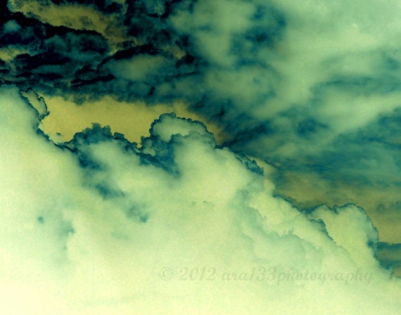 Large Surreal Photo, Cloud Picture - Uriel - 11x14 Inch Photo - Fine Art Surreal Photography Print of teal green storm clouds