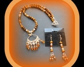Tiger's eye silver and crystal necklace and earrings set