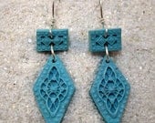 Bright Turquoise Carved Look Deco Style Earrings