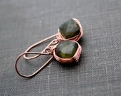 Vesuvianite Rose Gold Earrings, Bezel Style Wire Wrapped Moss Green Gemstones, Fall Fashion