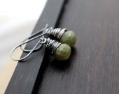 Olive Green Earrings, Vesuvianite in Sterling Silver, Handmade Gemstone Drop Fashion - Ivy