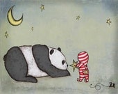 A Wish for Panda and Boy Nursery Artwork Children's Room Decor 8 x 10 inch art print