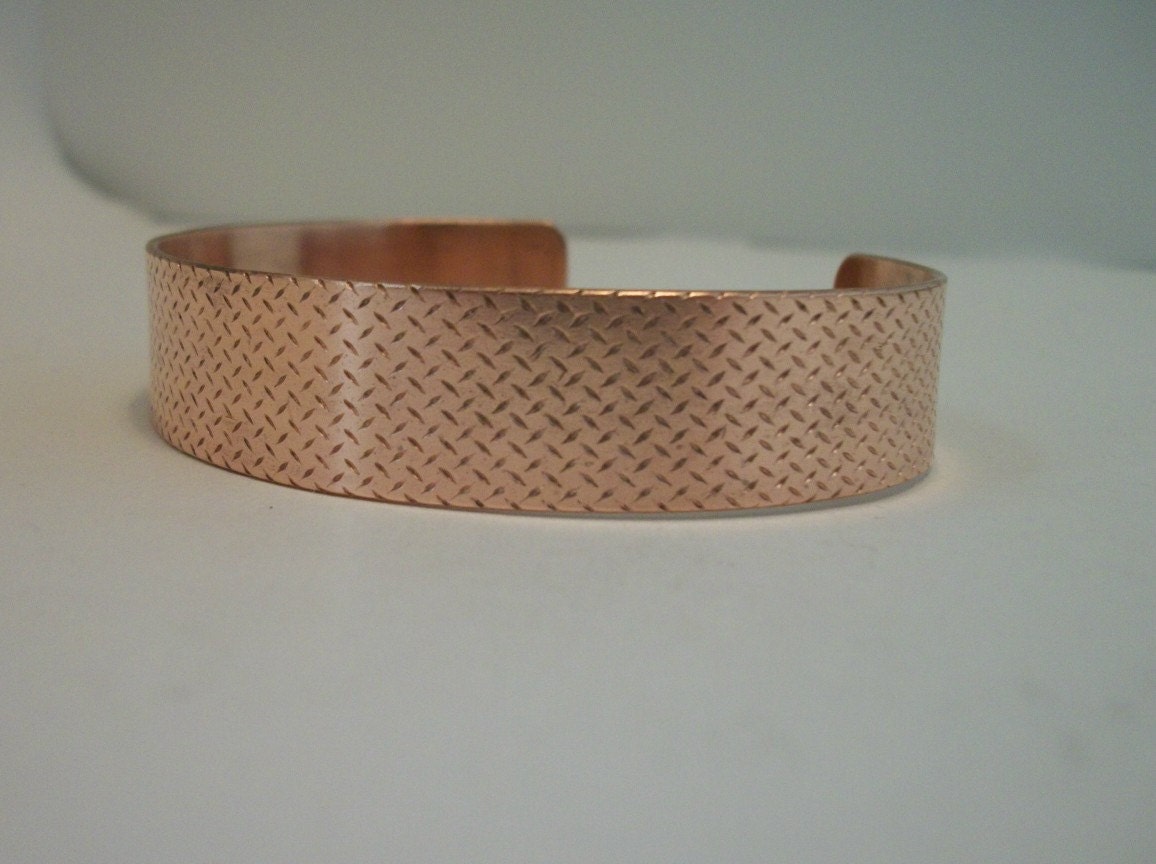 Diamond Plate design Embossed Copper Cuff - copper jewelry - copper bracelet