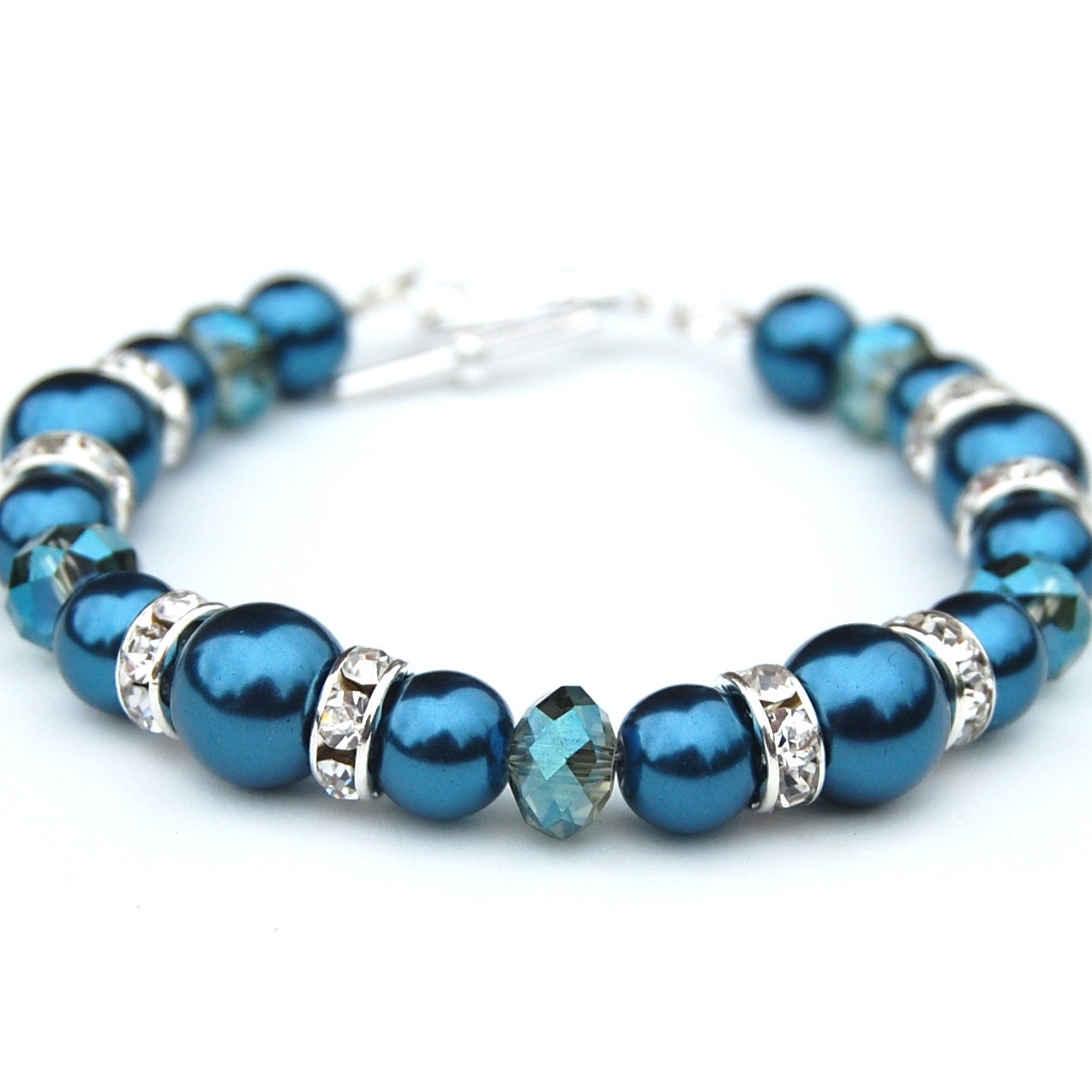 Montana Blue Pearl Rhinestone Bracelet, Spring Wedding Accessory, Bridesmaid Gifts