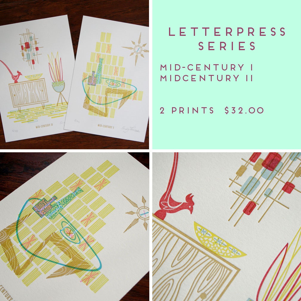 Two Letterpress Limited Edition Prints Mid Century Series