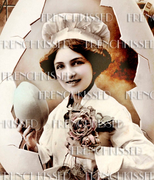 Digital Scan Le Egg Chef RECIPE Card 3x5 Design Altered Antique FRENCH Easter Postcard Photo Download