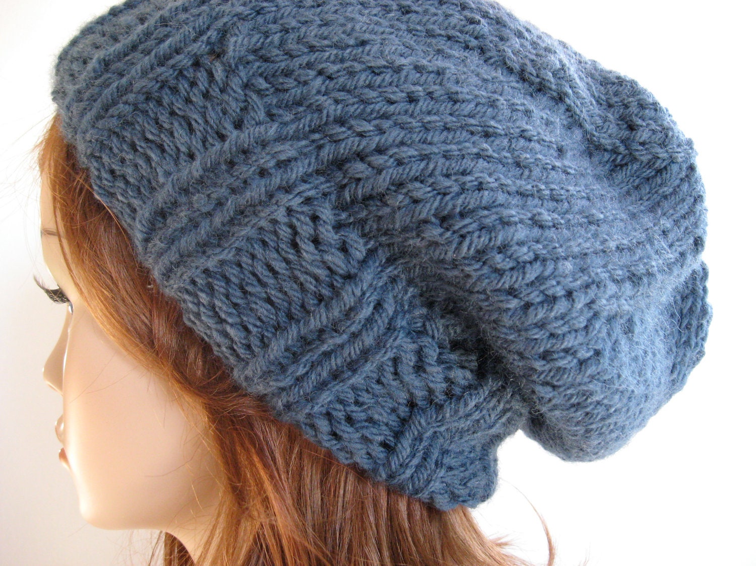 Slouchy Hat,  Knit Hat - Blue