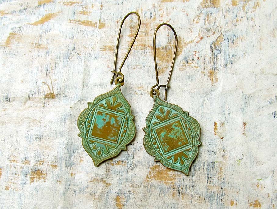 Bohemian earrings Ethnic earrings Arabesque  Moroccan earrings kidney ear wire Patina Bohemian Jewelry