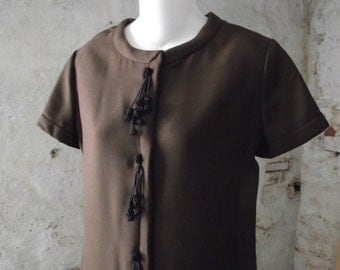 1960s Suzy Perrette Sheath Dress in Cocoa with Black