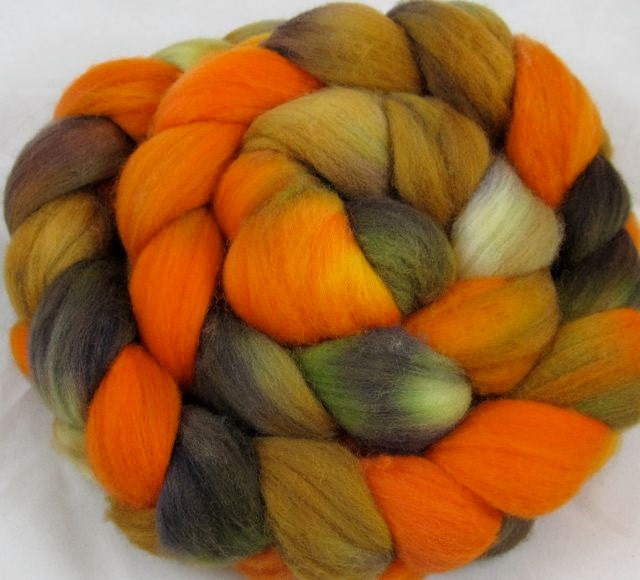 Pumpkin Patch Hand Painted Merino Wool Top 4 oz.