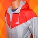 vintage 80s NIKE windbreaker hoody jacket warm up tennis red gray chevron swoosh running zipper Small
