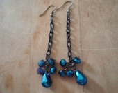 Dark Glass Teardrop Earrings with black chain
