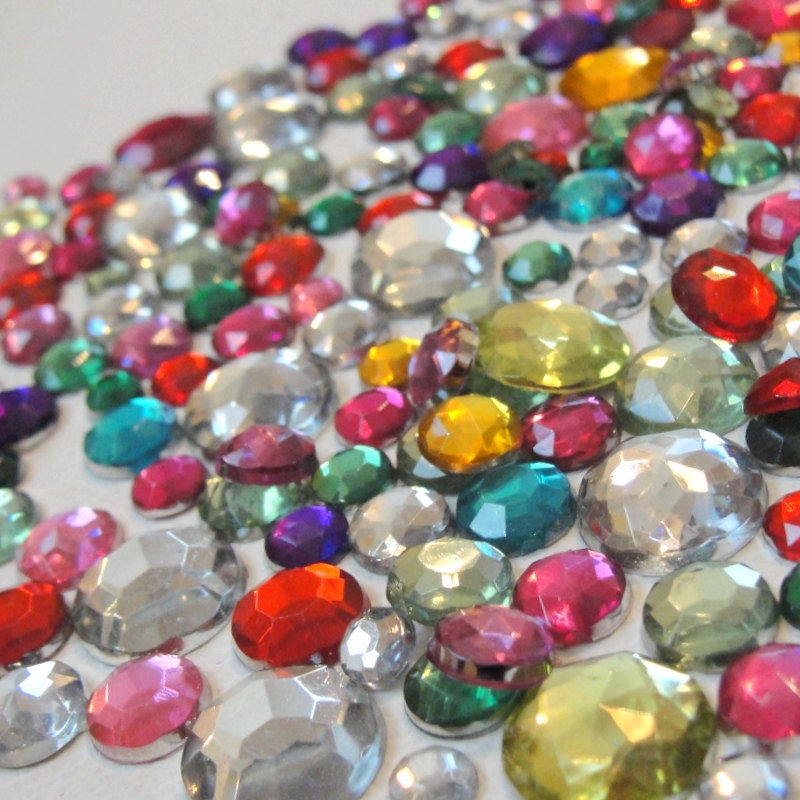 Acrylic Flatback Jewel Toned and Silvery Clear Round Gems for Crafts