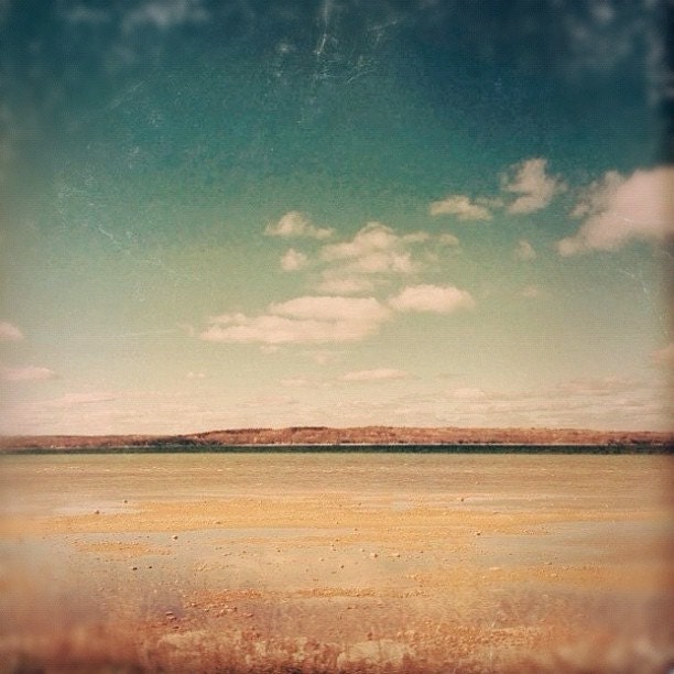 Beach Photograph, Traverse Bay, 8x8 Print, Landscape Photography, Blue Sky, White Clouds, Sand, Surreal Scene