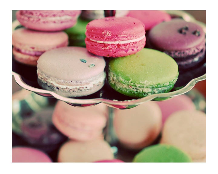 SALE Food Photography, Macarons Party, 5x7 Print, Shabby Chic,  French Cookies, Pastel Pink, Mint Green, Color Photo