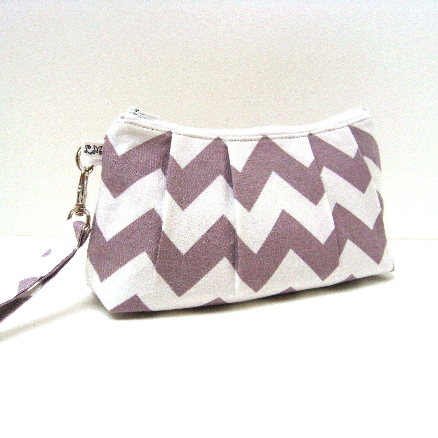 Rectangular Wristlet Clutch Purse  - Gray Taupe Chevrons on White