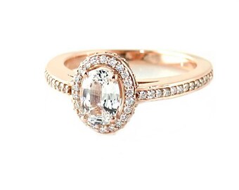 14K White Sapphire Engagement Ring Oval Halo Setting 14K 18K White Yellow Rose Gold Platinum Palladium Bridal Jewelry