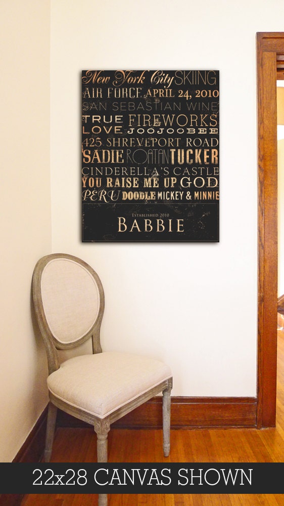 Custom Typography graphic art on canvas 14 x 18  by gemini studio  WEDDINGS BIRTHDAYS ANNIVERSARIES