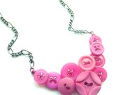 Funky Bright Pink Flambe Button Jewelry Necklace