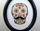 Sugar Skull (version 6) - Framed Cross Stitch (Made to Order)