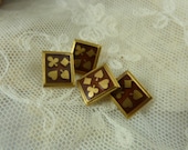 Enamelled  Cuff links French Vintage Card Deck Themed Burgundy and Gold tone