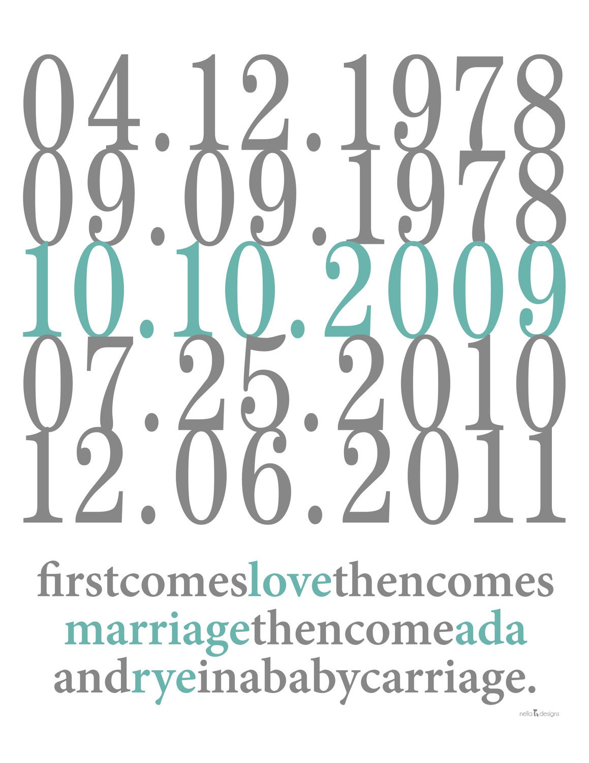 Subway Art Custom Dates - 8x10 - Love and Marriage - Family