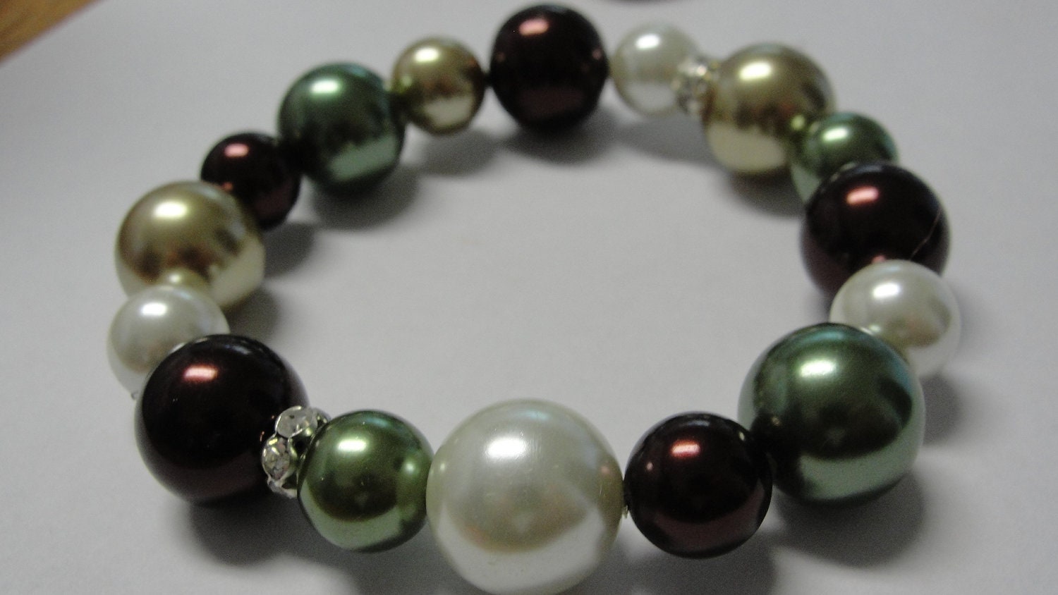 Simulated Pearl Green Brown,Cream Rhinestone Spacer Beads