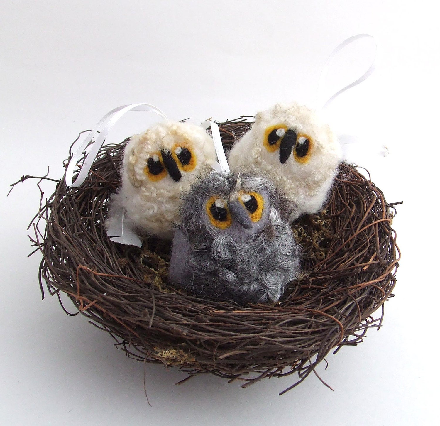 Sale Grey Felt Owl Tree Decoration Needlefelted Owl Baby Tree Decoration 1 Supplied