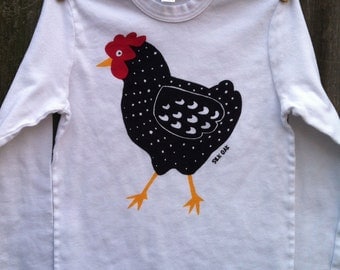 Dotty Chicken Hand Silkscreened Long Sleeve Child Tee 2, 4, 6, 8, 10, 12