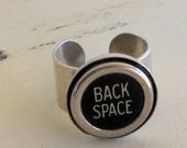 Typewriter Key Ring, Back Space,  Recycled Vintage Key or Custom Made with the Key of your Choice