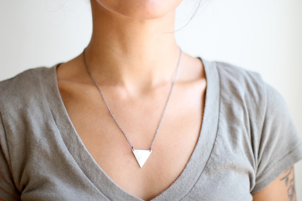 Minimalist Triangle Necklace Fine Silver - Gunmetal Chain