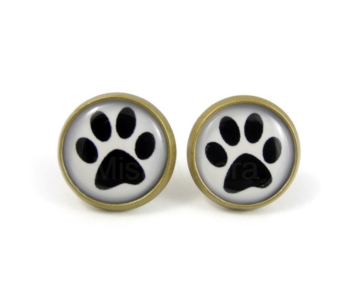Dog Paw Stud Earrings - Paw Print Earring Posts - Black and White Earring Posts - Free Shipping Etsy - Cyber Monday Etsy - MistyAurora