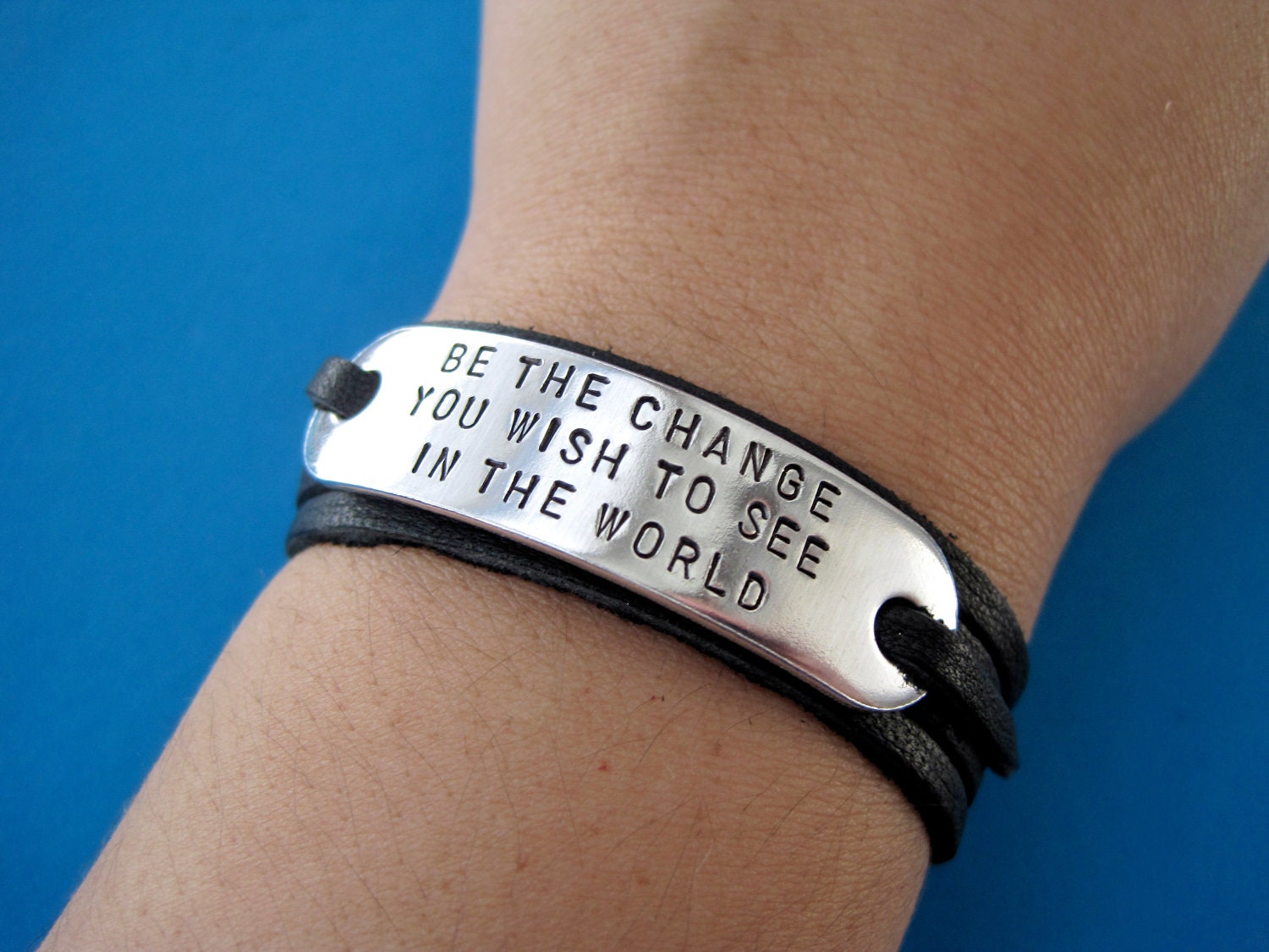 Custom handstamped Latitude Longitude, Coordinates - Personalized Wrapped Bracelet - Leather cord of your choice