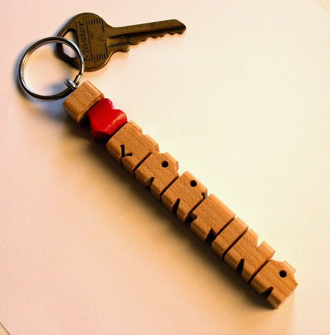Cherry Wood Name - iHeart Keychain - Handmade to Order in the USA