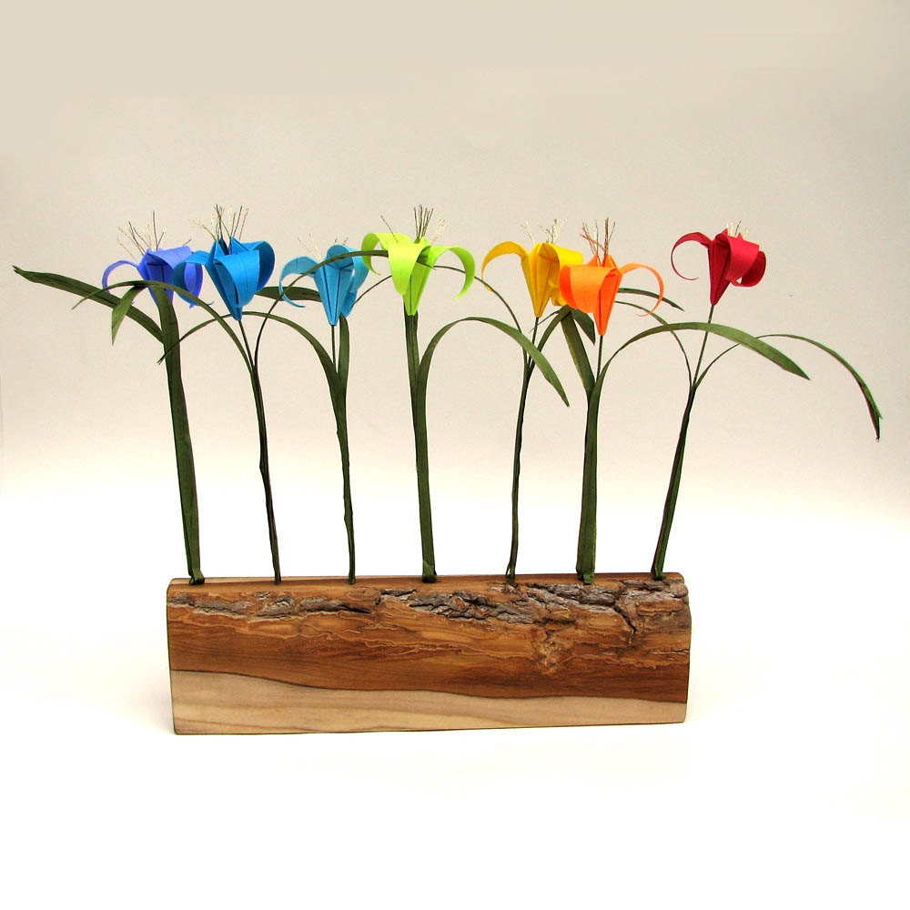 7 Colors Rainbow Lord Byron Quote Rustic Natural Poplar Wood with Origami Flowers by PaperDisciple and Tanja Sova