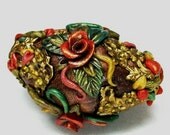 Red Rose Flower Basket Bead Focal Artisan OOAK Gold