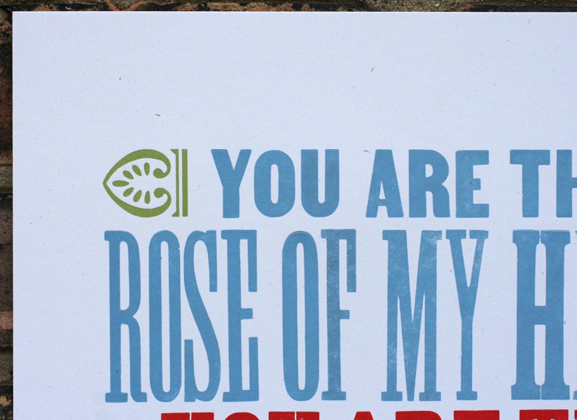 Rose Of My Heart letterpress print