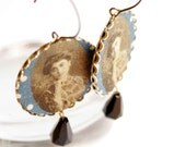 Dangling Earrings in Blue with Woman Portrait - Janka - Ancestors Collection