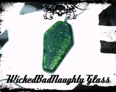 WBN Glass Fused Coffin Necklace Glitter Green