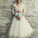1950s Tea Length Wedding Dress / Vintage Antique Ivory Lace