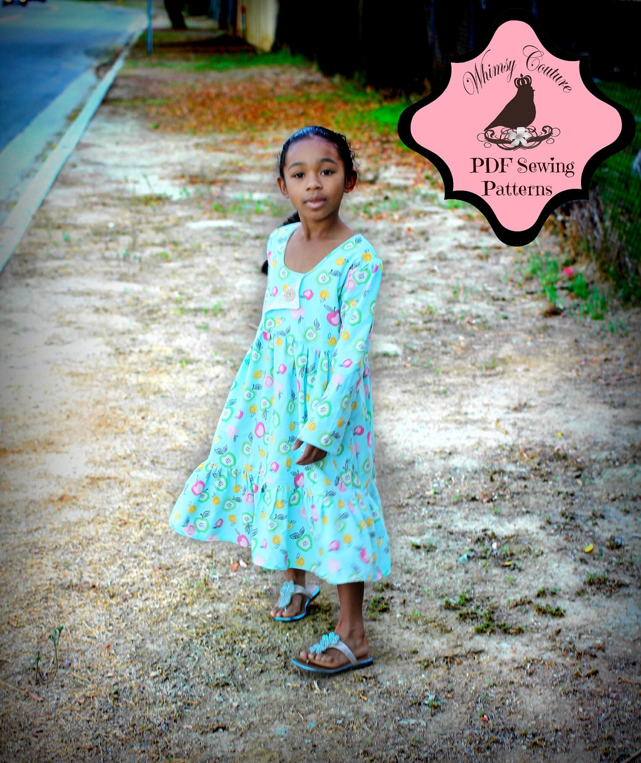 NEW Whimsy Couture Sewing Pattern Tutorial ebook  Long Sleeve Empire Dress 12m- 11/12 girls Pdf