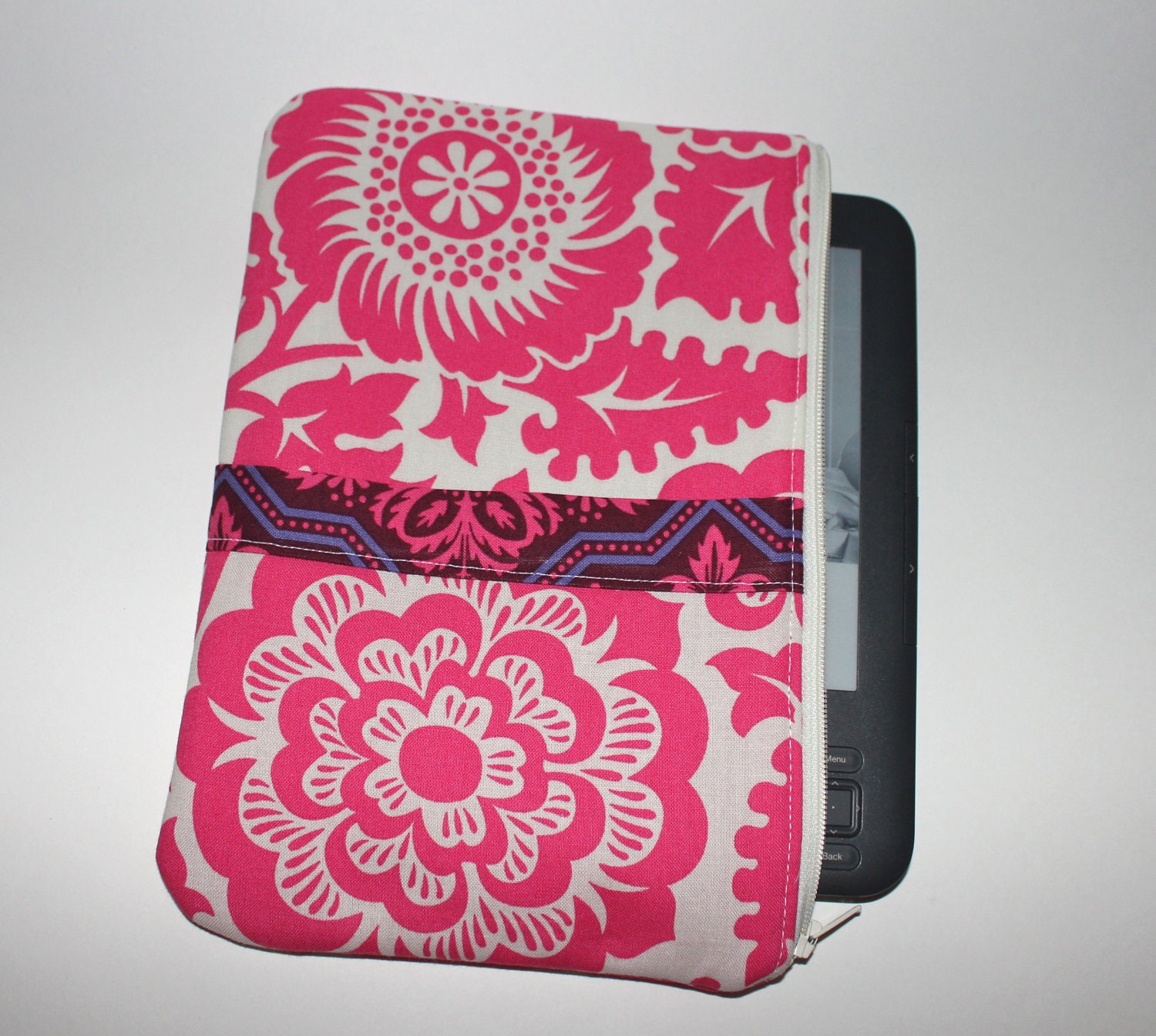 Kindle Fire Case / Kindle Keyboard Cover - Large - Padded eReader Case - Fuschia Bloom
